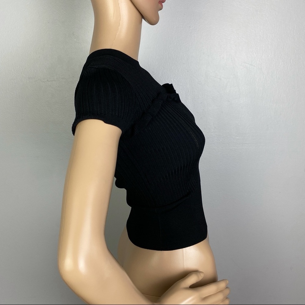 NEW CINQ A SEPT BLACK RIBBED TOP - Picture 4 of 6